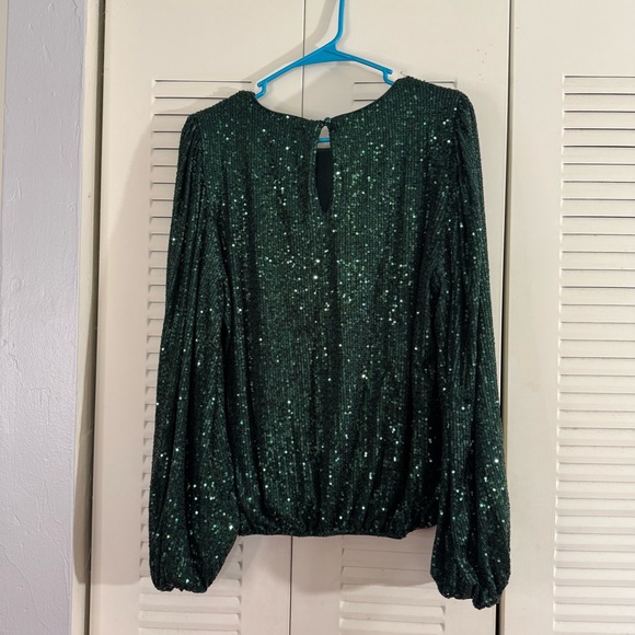 Flat White Sequin Crew Neck Top Green Size Large Party Cocktail Anthropologie - Picture 6 of 13